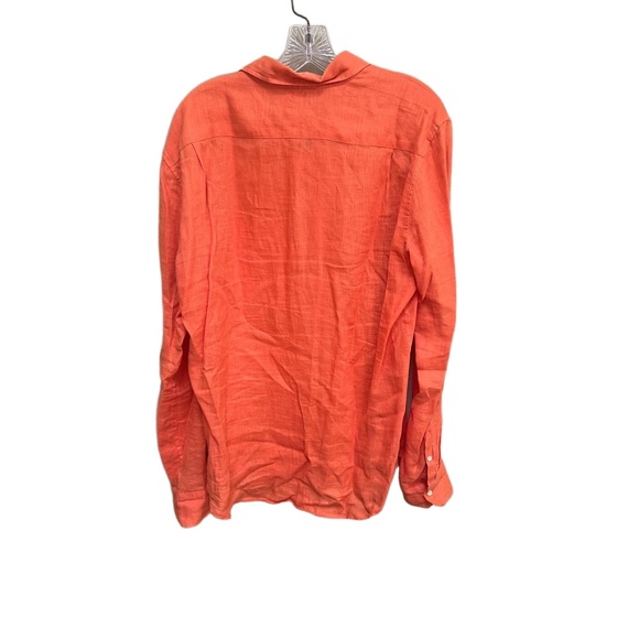 Vince Orange Linen Long Sleeve Button Up Shirt Chest Pocket Spread Collar Medium - Picture 2 of 9